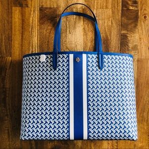 TORY BURCH T TILE LINK BLUE TOTE